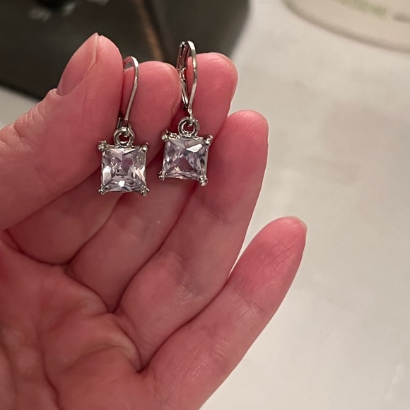 Silver Diamond Square Drop Earrings - Picture 4 of 5